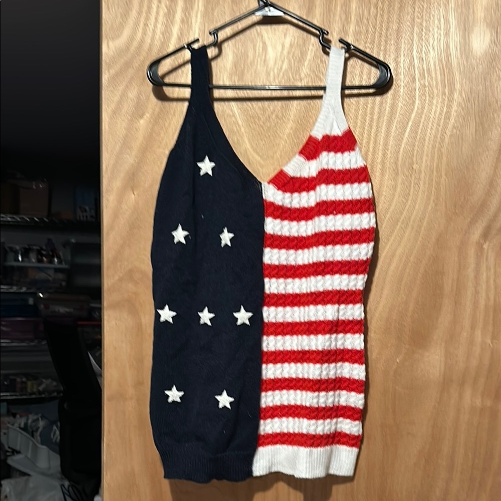 Patriotic Knit Tank Top with Stars and Stripes